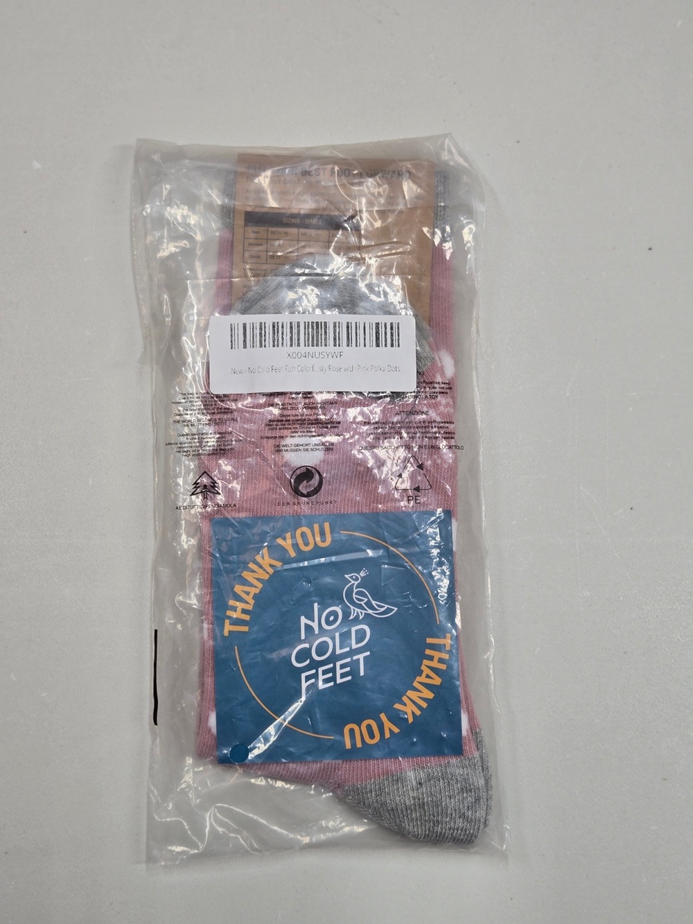 NWT NO COLD FEET Dusty Rose With White Polka Dot Socks Small 8580 - Picture 3 of 9